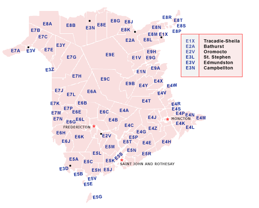 Nb Postal Code Map Fsa Codes By New Brunswick - Moving Tools – Topmoving.ca
